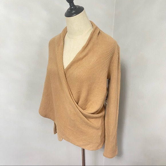 1.State Waffle Knit Cross Front Top In Wild Oak Size Small New With Tag - Picture 3 of 13